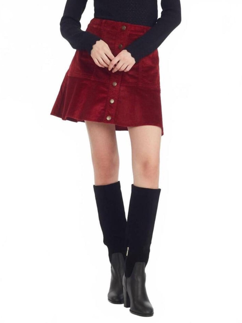 Draper James Red Corduroy Button-Front Skater Skirt Size 6